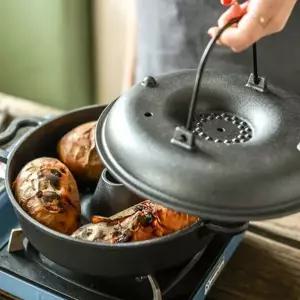 무쇠 군고구마 냄비 캠핑 군밤 군옥수수 무쇠 직화 냄비 구이 버너용 휴대용 캠핑용 야외용 주물 버너 가스