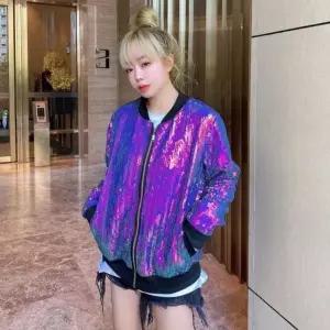 [하프클럽/]스팽글 항공점퍼 무대넉넉핏 반짝이 상의자켓 이지 블루종 지퍼