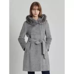 [하프클럽/]럭스 천연폭스퍼 알파카 후드 벨트 코트(퍼탈부착)-사이즈 55~77