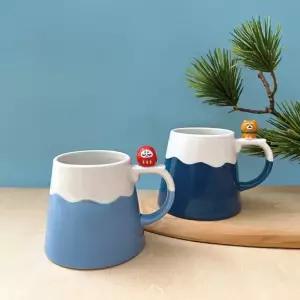 일본풍 후지산 데꼴 세라믹 머그 다루마 시바견 밀크 커피컵 300ml