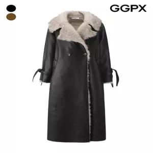 [GGPX]안감 퍼 더블 카라 페이크 레더 롱 코트 (GPCCT010F)