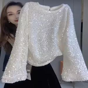 연말 상의 스팽글 반짝이 라운드 파티 긴팔 티셔츠 겨울