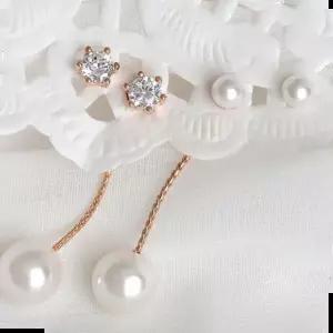 포인트귀걸이 골드필드 핀 큐빅 진주 롱 드롭 뒷마개 귀걸이 14K 세트