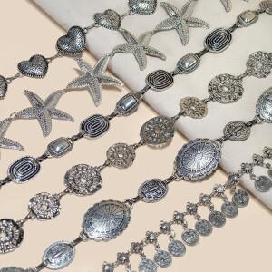 새로운 패션 실버 허리 체인 Y2K 트렌디 보헤미안 청바지 드레스 벨트 여름 해변 액세서리 빈티지 조절 가