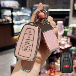 toyota 호환 Key Fob 커버 2020-2024 er RAV4 Camry C-HR Corolla Avalon Prius 키 쉘 케이스 체인