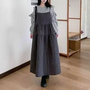 [하프클럽/]퀼팅 누빔 패딩 뷔스티에 레이어드 끈 롱 원피스 겨울 나시 누비