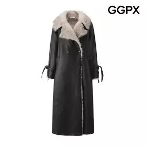 [GGPX] 안감 퍼 더블 카라 페이크 레더 롱 코트 (GPCCT010F)