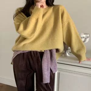 모가트 컬러 루즈핏 라운드넥 슬릿 니트 85424 빅사이즈 여성의류