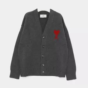 아미 레드 빅하트로고 오버핏 울 공용 가디건 UKC367 018 084