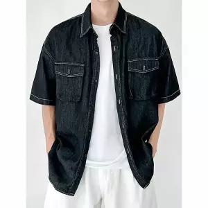 [하프클럽/코디제이]M데님 반팔셔츠 여름 데일리 포켓 청남방 루즈핏 기본디자인 남녀공용