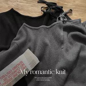 핫핑 [연말룩/여리슬림핏] 베티 골지 언발리본 원숄더 팬던트 울 긴팔니트티