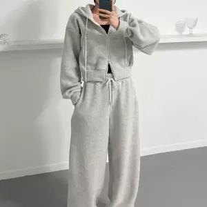 [하프클럽/]여자 후리스 투웨이 후드집업 스트링 통바지 겨울 세트