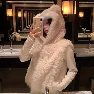 [하프클럽/]겨울 여성 퍼후드 베스트 귀여운 조끼 룩 캐주얼퍼베스트 패딩