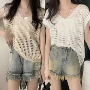 [하프클럽/]걸 이너구멍무늬 니트웨어 브이라인 모던 패딩베스트