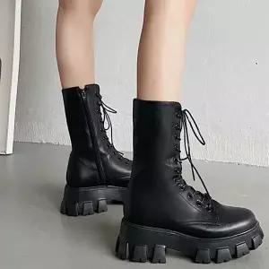 [하프클럽/]여자 워커 부츠 모임 패션 구두 레이스업 통굽 슈즈