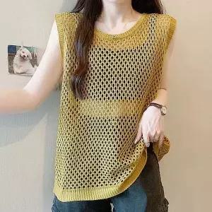 [하프클럽/]여성 시스루 나시 그물 레이어드 바캉스 조끼