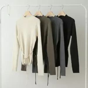 [하프클럽/]여성 베이직 크루넥 골지 스트랩 롱슬리브 니트