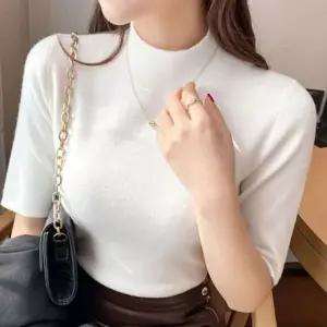 [하프클럽/]하이넥 데일리룩 타이트세븐부 하프티 골지니트티