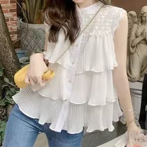 [하프클럽/]레이디스 슬리브리스 쉬폰소재 프릴레이스 셔츠 유니크썸머 브