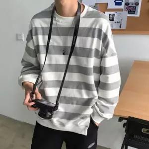 [하프클럽/]옆트임 줄무늬 풀슬리브티 스 셔츠빅핏 데일리룩 심플룩