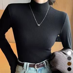 [하프클럽/]레이디스 모크넥 시즌 소프트한 스트라이프짜임하이넥 티탑