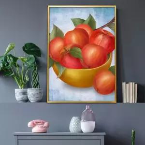 풍수인테리어 2.하늘색바탕 빨강사과 골드접시_A2 골드알루미늄 부자되는그림