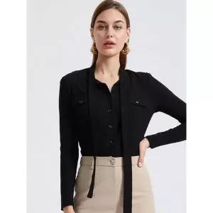 [하프클럽/씨]블랙 패턴 보카라 블라우스 SHBAX2450