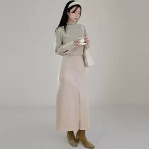 여성용 H라인 롱 스커트 겨울 출근복 모직 스커트