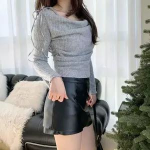 |KHT9D69|여성 슬림핏 니트 오프숄더 리본 어깨 셔링 디자인