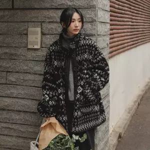 패턴뽀글이 플리스 하프자켓