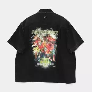 우영미 야자수 백로고 반팔 데님 남성 셔츠 W251SH29875B