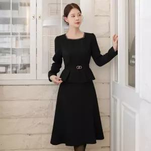 [시크라인] (~XXL까지) 메카드 스퀘어넥 페플럼 벨트 원피스 겨울 하객룩 오피스룩 모임룩 격식룩 연말룩 빅사이즈