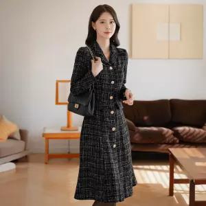 [시크라인] (~XXL까지) 테이보 골드버튼 트위드 원피스 겨울 하객룩 오피스룩 모임룩 격식룩 연말룩 빅사이즈