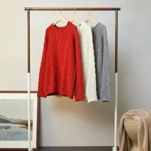 [신세계라이브쇼핑][옷자락] 여자 빨간니트 돌돌이 케이블 나그랑 루즈핏 니트