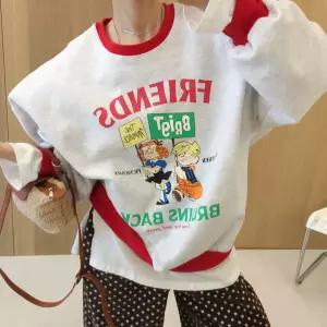 베프 레터링 프린팅 배색 라운드 루즈핏 겨울 기모맨투맨 (3color)