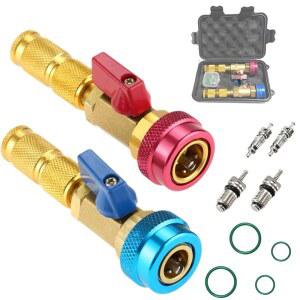 크라이오녹스 R134A R12 밸브 코어 퀵 리무버 설치기, 에어컨 조절 가능한 고압 및 저압 공구 키트, 충격 방수 보관 케이스