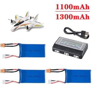 3S 11.1V 1100mAh/1300mAh 배터리 및 충전기 (XK X450 FPV RC 비행기 예비 부품용) 리포 전동 장난감용)
