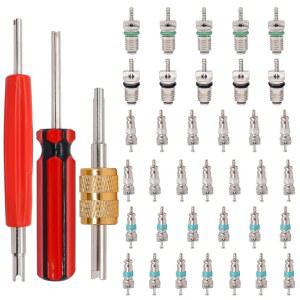 TWTADE 39피스 에어컨 밸브 코어 키트 - 자동차 및 가정용 AC R12 R134a 냉동 슈레이더 스템 싱글 듀얼 헤드 리무버 설치 도구 포함