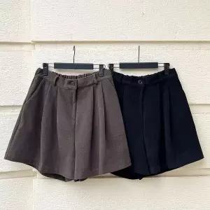 [옷자락]여성 겨울 투핀턱 빅사이즈 기모 스판 반바지_P413350418