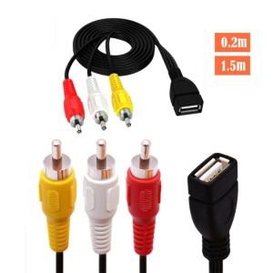 USB A Female to 3RCA RGB Male TV 비디오 복합 어댑터 컨버터 케이블