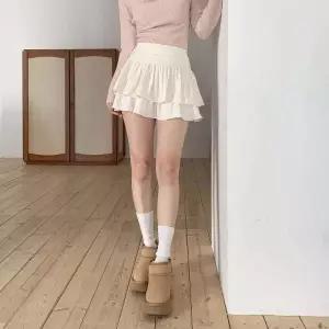 [다잇템] 여자 하이웨이스트 치마 고무줄 숏짧은 쁘띠 티어드 치마_23961264_588872