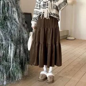 [다잇템] 여자 치마 포근한 티어드 FW 벨루어 롱 고무줄 치마_23961263_588872