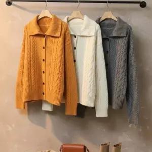 [다잇템] 여자 꽈배기 겨울니트 골지폴라 2WAY 단추 가디건_23961242_588872