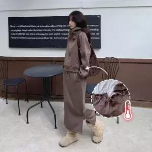 [다잇템] 여성용 후디 치마 집업과 폴라넥 사이드슬릿 고무줄 세트_23961531_588872