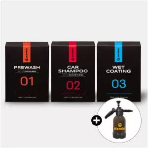 [믹스앤워시]프리워시 카샴푸 습식코팅제 3종 세차용품 세트+ 폼압축분무기