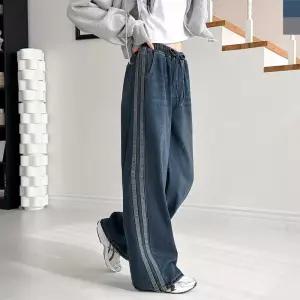 [179st.w]여자 두줄 라인 밴딩 청바지 스트링 와이드 데님 GAA SF1047W