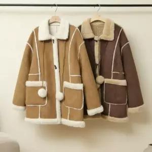 [신세계라이브쇼핑][옷자락] 여자 떡볶이단추 폼폼방울 무스탕 털안감 무스탕 자켓