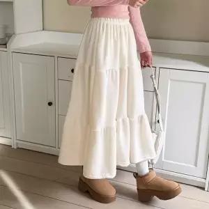 [다잇템] 여자 고무줄 롱 티어드 FW 스커트 후레아 보온 스커트