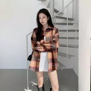 [다잇템] 여성 콘트라스트 격자 남방 빅사이즈 자켓