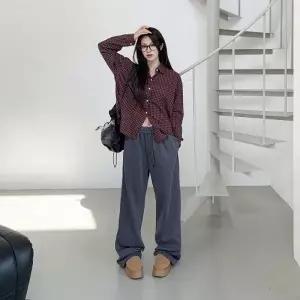 [다잇템] 여성 패턴 격자 롱슬리브 빅사이즈 남방 남방